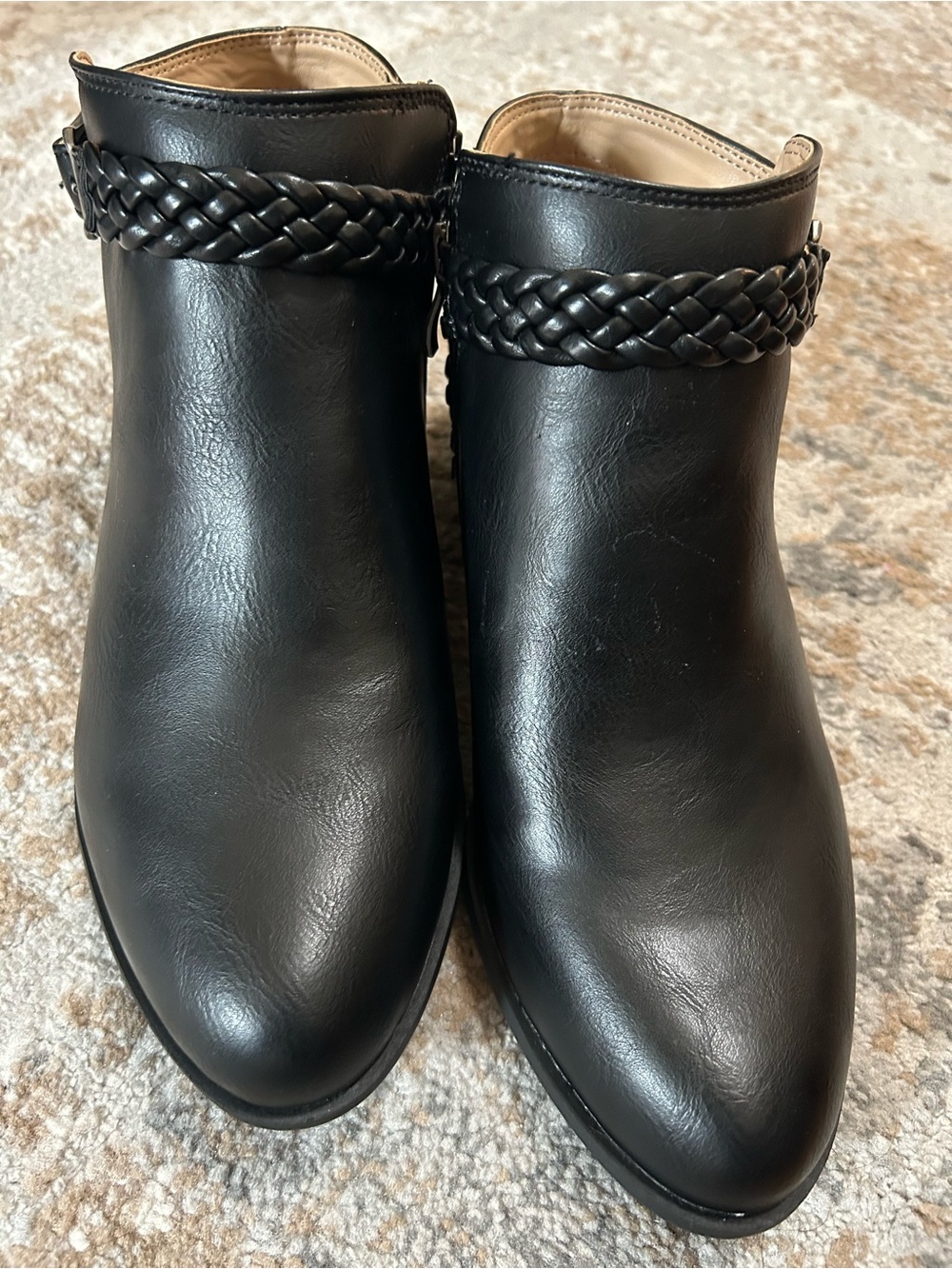 Life Stride Adriana Black Braided-Trim Ankle Booties